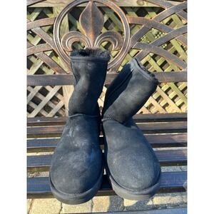 UGG Classic Short II Black Suede Shearling Winter‎ Boots Women's